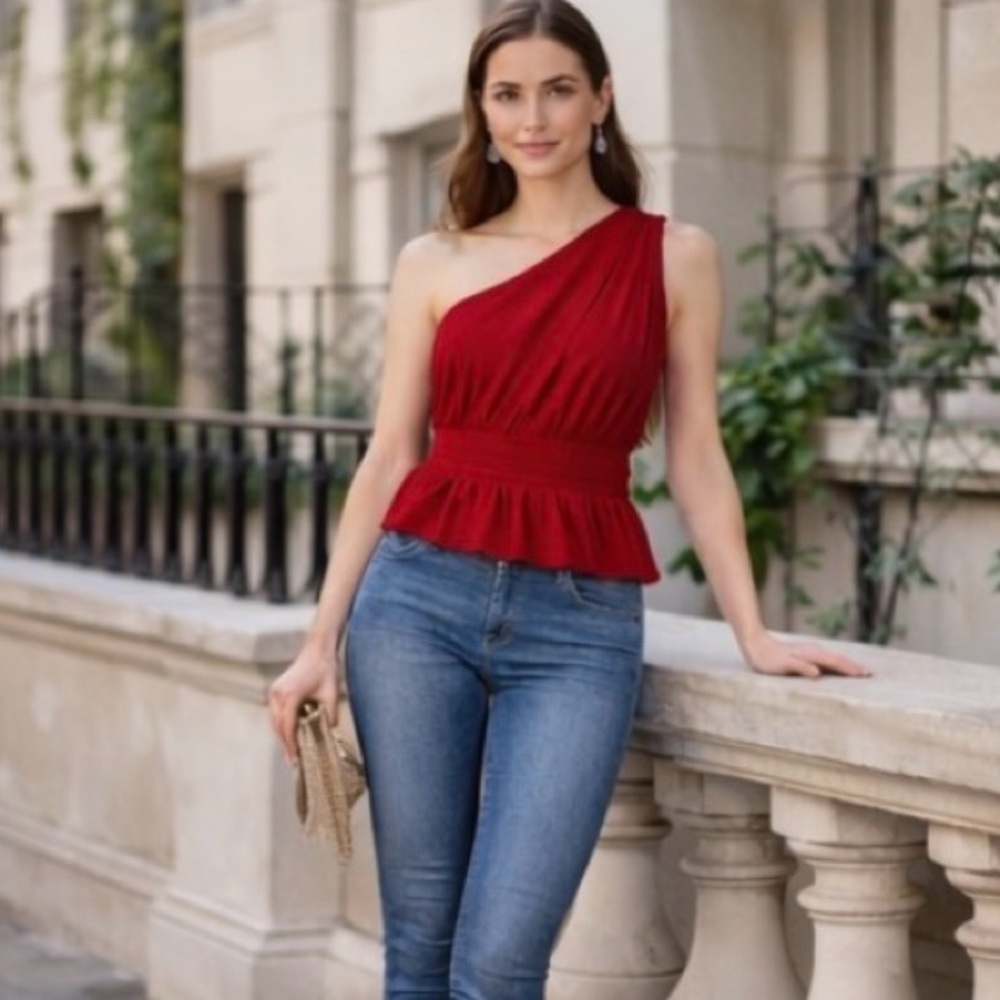 NWT Endless Rose Scarlet One-Shoulder Tulle Top size Small